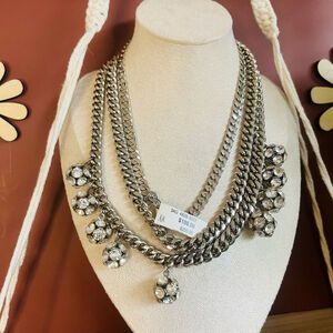 Neiman Marcus Statement‎ Necklace Chunky Silver Chain Crystal Accent NWT
